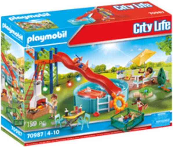Playmobil ® Constructie speelset Zwembadfeest met glijbaan(70987 ), City Life Made in Germany(159 stuks )