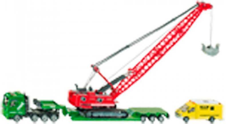Siku 1834 Bouwkraan op trailer met begeleidend vervoer