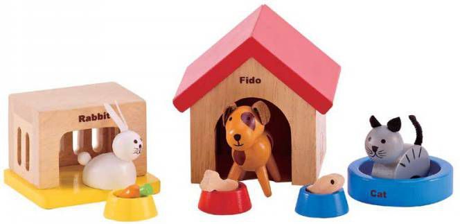 Hape Poppenhuismeubelen Huisdieren van hout voor poppenhuis(set, 12 delig )
