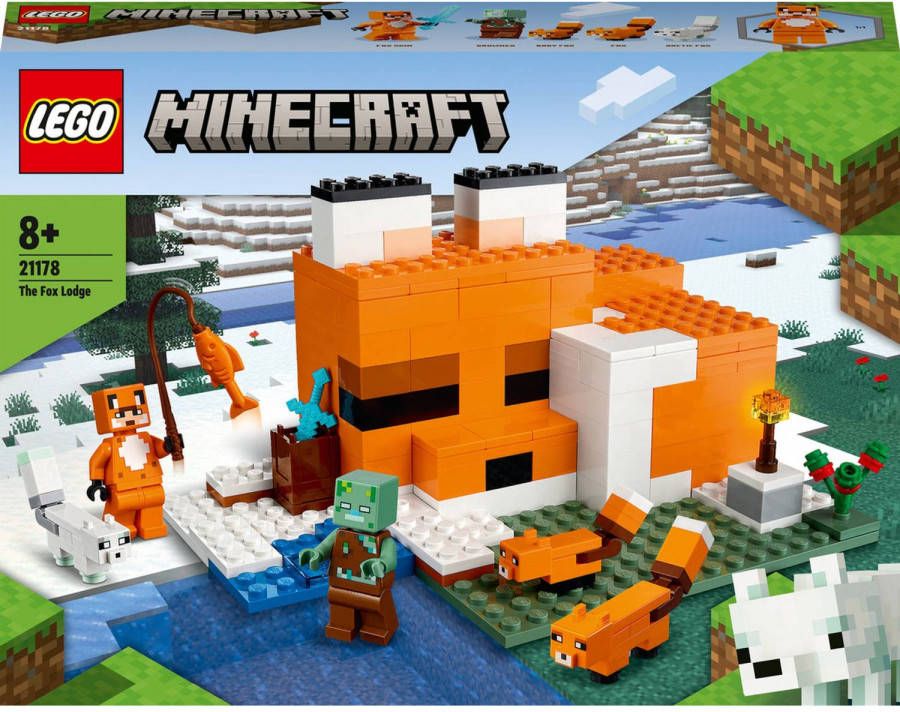 Lego 21178 Minecraft De Vossenhut Speelgoed voor Kinderen van 8+ Jaar, Set met Verdronken Zombie en Dieren