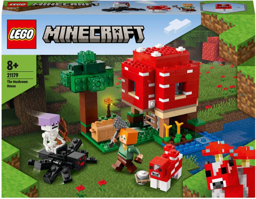 Lego 21179 Minecraft Het Paddenstoelenhuis, Set voor Kinderen van 8+ Jaar, Cadeau Idee met Alex, Mooshroom & Spider Jockey