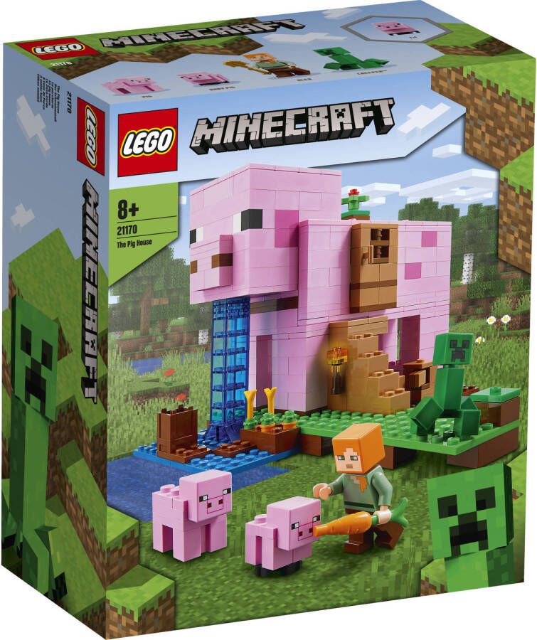 Lego 21170 Minecraft Het Varkenshuis Bouwset met Alex, Creeper en Bouwbare Varken Poppetjes voor Kinderen van 8 Jaar en Ouder