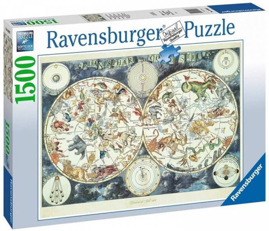 Ravensburger Puzzle 1500 P Wereldkaart Met Fantastische Dieren
