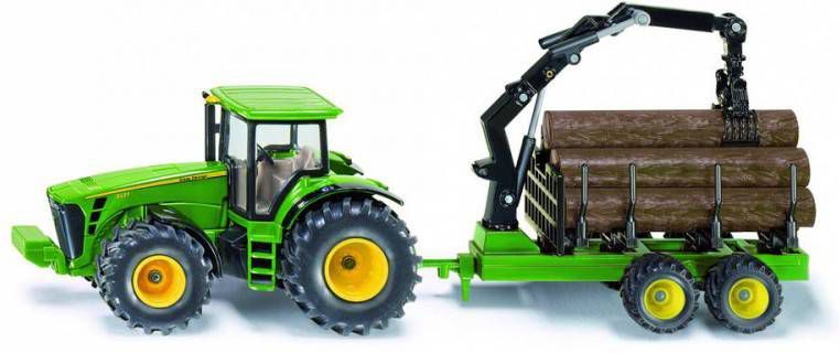 Siku Speelgoed tractor Farmer, John Deere 8430 met bomen transport aanhanger(1954 )