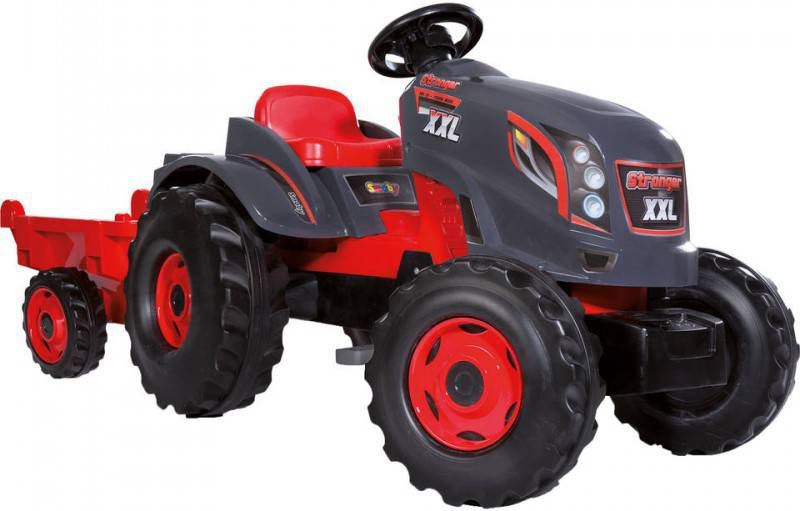 Smoby Kindertractor en aanhanger Stronger XXL rood en zwart