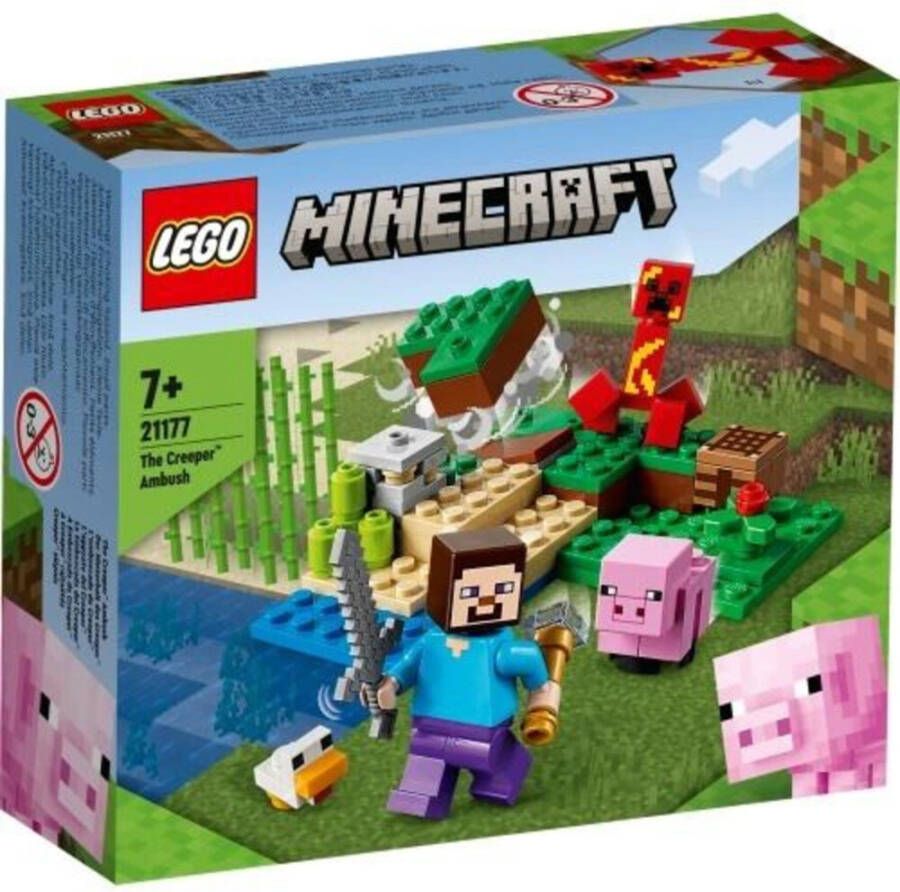 Lego 21177 Minecraft De Creeper Hinderlaag Bouwset met Steve, Biggetjes en Kuikens, Speelgoed voor Kinderen van 7+ Jaar