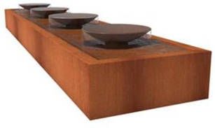 Adezz Watertafel met 4 schalen van cortenstaal 500 x 100 x
