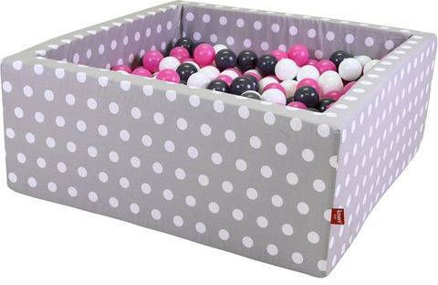 Knorrtoys knorr®, speelgoed bal bad zacht vierkant Grijs white stippen inclusief 100 ballen creme/grijs/roze