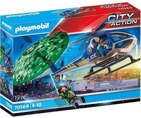 Playmobil ® Constructie speelset Politiehelikopter parachute achtervolging(70569 ), City Action Made in Germany(19 stuks )