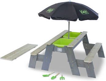 EXIT TOYS EXIT Aksent zand -, water en picknicktafel(2 bankjes)met parasol en tuingereedschap