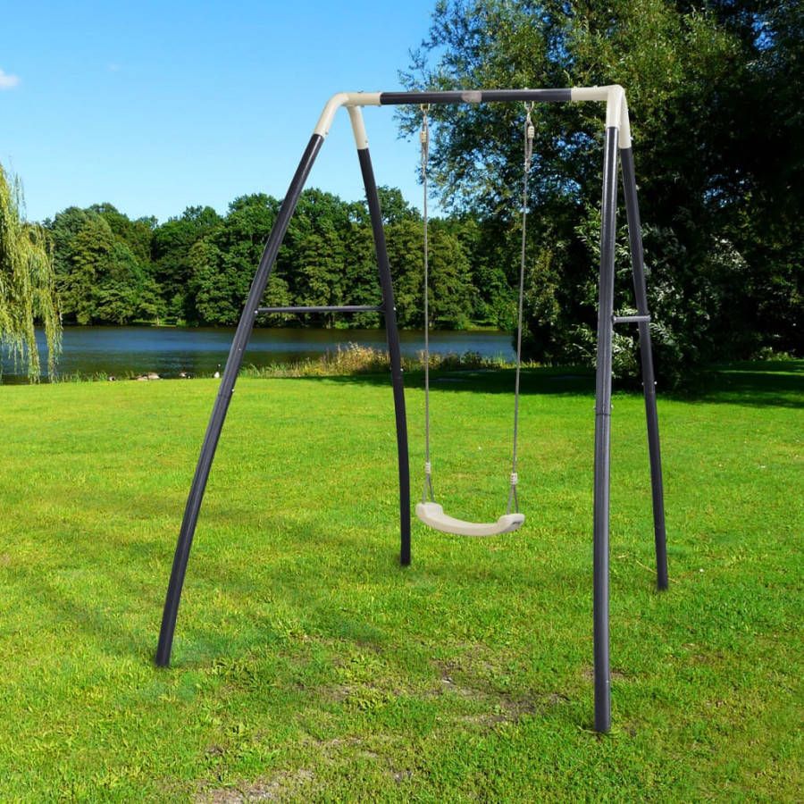AXI Enkele Schommel Van Metaal Vrijstaande Schommel Voor Kinderen In Bruin Met Kunststof Schommelzitjes