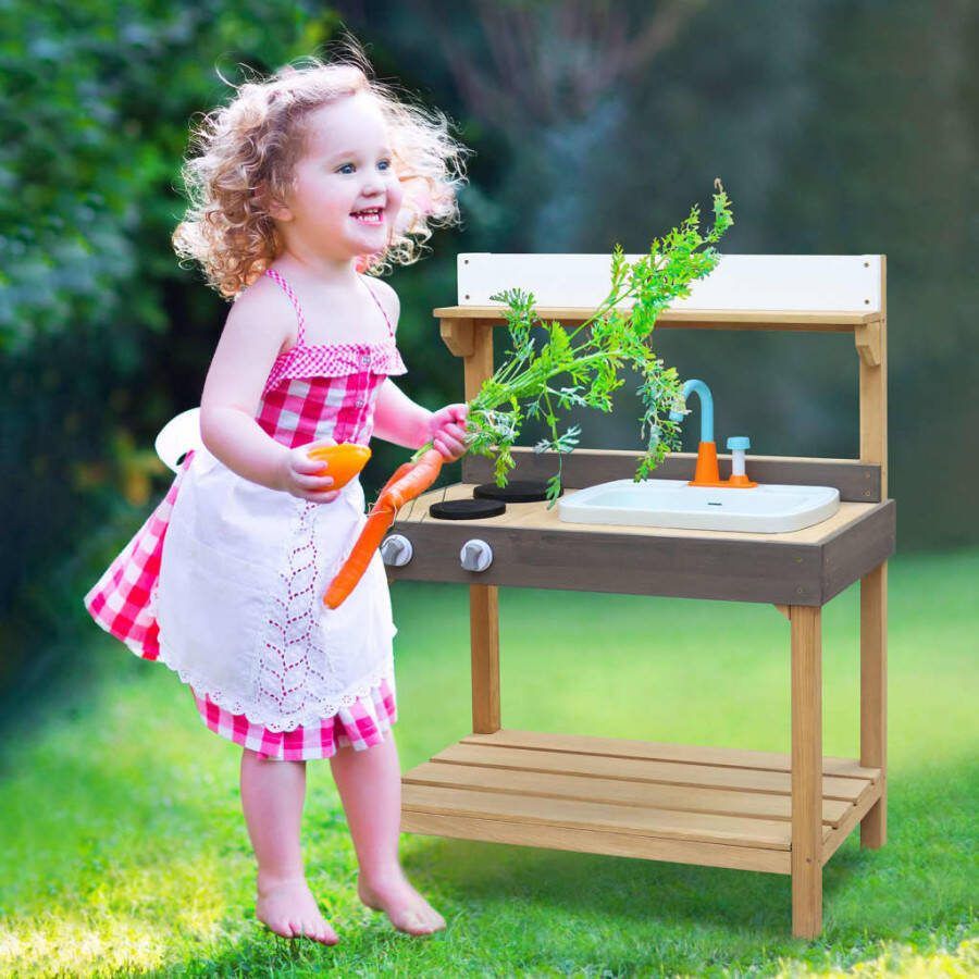 AXI Rosa Zand & Water Speelkeuken Van Hout Houten Speelkeukentje Voor Buiten Incl. 17 Accessoires