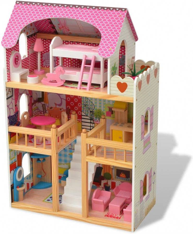VIDAXL Poppenhuis 3 verdiepingen 60x30x90 cm hout