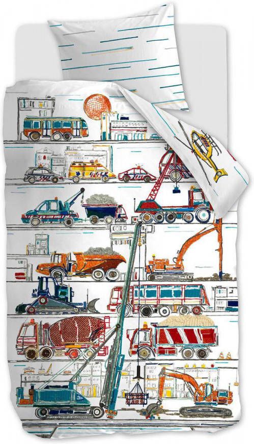 Beddinghouse Under Construction kinderdekbedovertrekset van katoen 144TC inclusief kussenslopen